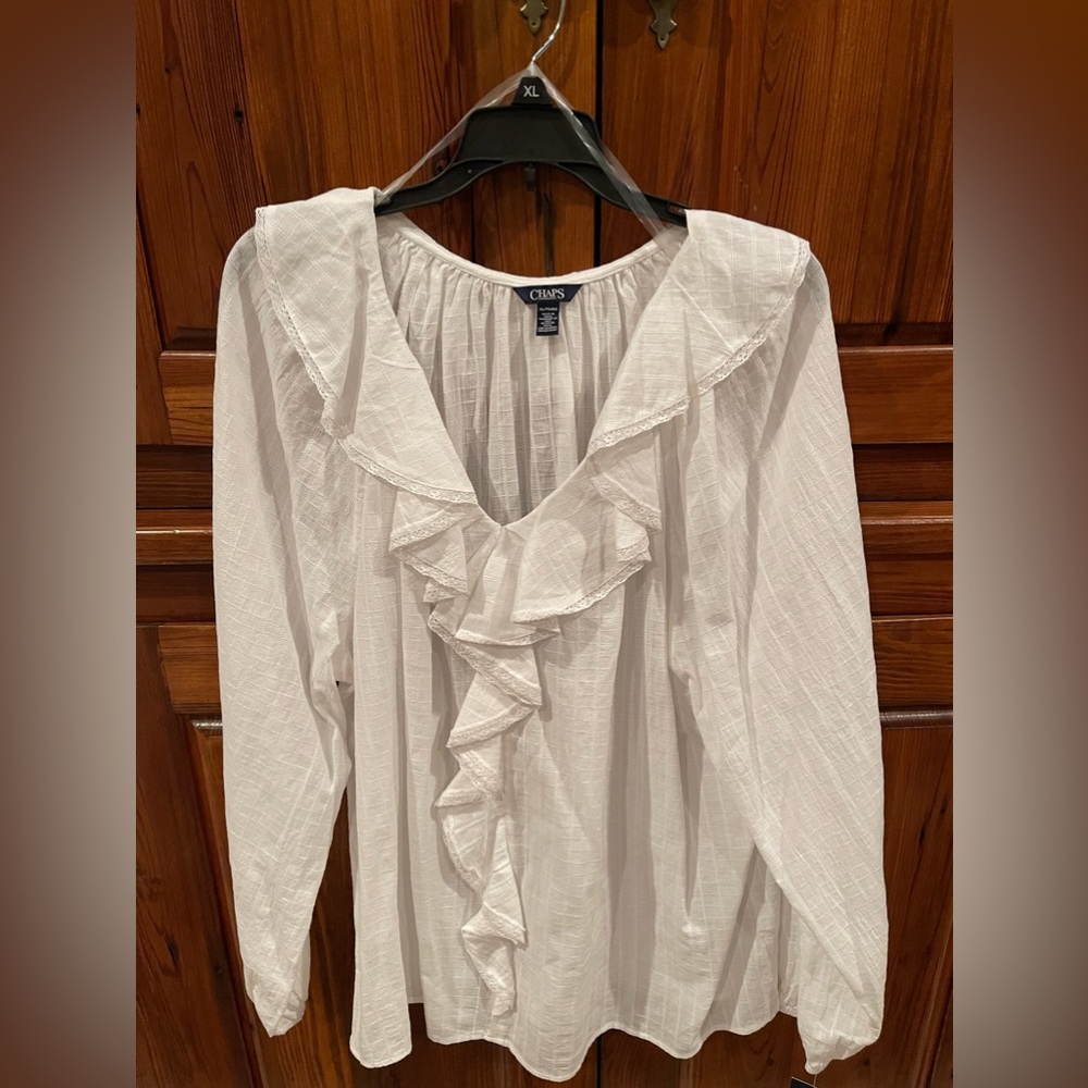Chaps white peasant ruffle blouse sz XL